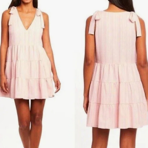 Amanda Uprichard Mini Dress Tiered Sleeveless Pink Pockets Large - Picture 1 of 7